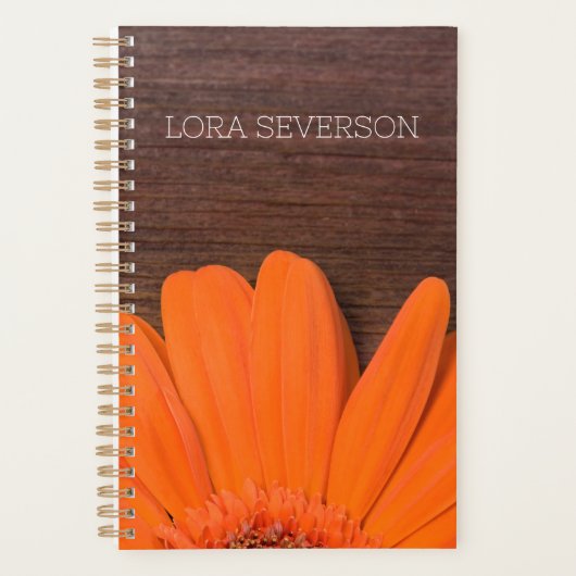 Oranje Gerber Daisy en Rustic Barn Wood Planner (Voorkant)