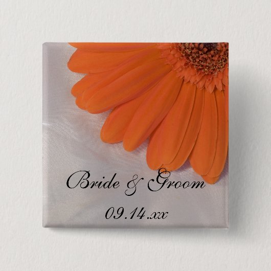 Oranje Gerber Daisy en White Satin Wedding Vierkante Button 5,1 Cm (Voorkant)