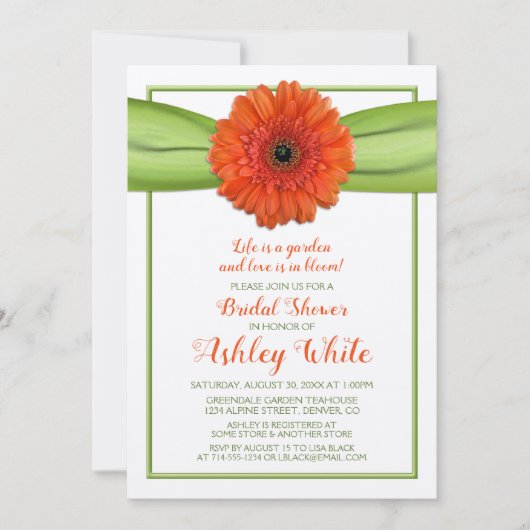 Oranje Gerber Daisy Green Bridal Shower Kaart (Voorkant)