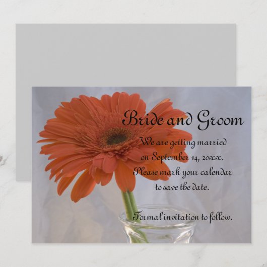 Oranje Gerber Daisy in Vase Wedding Save the Date Kaart (Voorkant / Achterkant)
