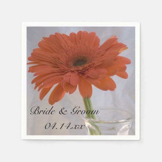 Oranje Gerber Daisy in Vase Wedding Servet (Voorkant)