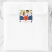 Oranje Gerber Daisy Navy Damask Bruiloft Stickers (Tas)