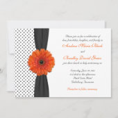 Oranje Gerber Daisy Polka Dot Wedding Invitation Kaart (Voorkant)