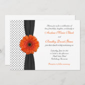 Oranje Gerber Daisy Polka Dot Wedding Invitation Kaart (Voorkant / Achterkant)