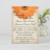Oranje Gerber Daisy Rustic Country Wedding Invites Kaart (Staand voorkant)