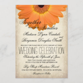 Oranje Gerber Daisy Rustic Country Wedding Invites Kaart