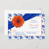 Oranje Gerber Kobalt Damask Floral Wedding RSVP (Voorkant / Achterkant)