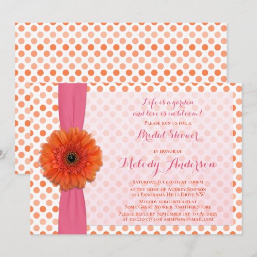 Oranje Gerber Polka Dot Bridal Shower Kaart (Voorkant / Achterkant)