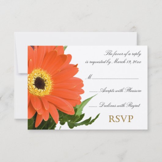 Oranje Gerber Wedding RSVP Kaartje (Voorkant)