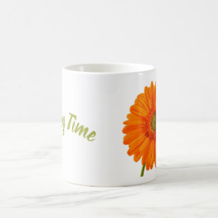 Oranje gerbera - bloem - tijdfoto met tekst koffiemok