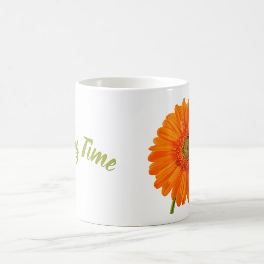 Oranje gerbera - bloem - tijdfoto met tekst koffiemok (Center)