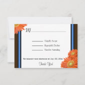 Oranje Gerbera Blue Brown met Gold Script RSVP (Achterkant)