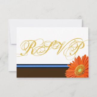 Oranje Gerbera Blue Brown met Gold Script RSVP