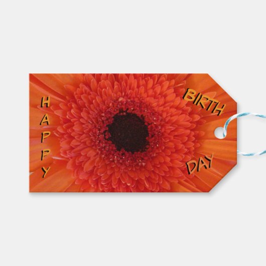 Oranje Gerbera Close Up Happy Birthday Gift Label Cadeaulabel (Voorkant (Horizontaal))