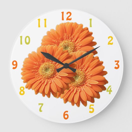Oranje Gerbera Daisies Clock Grote Klok (Voorkant)