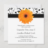Oranje Gerbera Daisy Black Scroll Design Wedding Kaart (Voorkant)