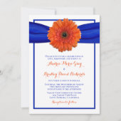 Oranje Gerbera Daisy Blue Wedding Uitnodiging (Voorkant)