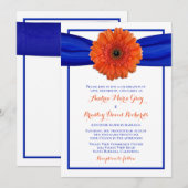Oranje Gerbera Daisy Blue Wedding Uitnodiging (Voorkant / Achterkant)