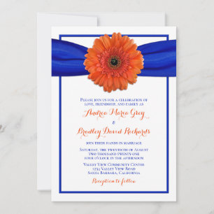 Oranje Gerbera Daisy Blue Wedding Uitnodiging