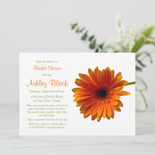 Oranje Gerbera Daisy Bridal Shower Kaart (Staand voorkant)