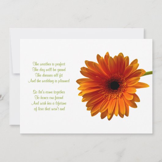 Oranje Gerbera Daisy Bridal Shower Kaart (Achterkant)