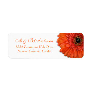 Oranje Gerbera Daisy Bruiloft Retouradres Label