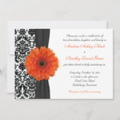 Oranje Gerbera Daisy Damask Wedding Invitation Kaart (Voorkant)