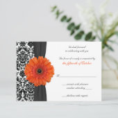 Oranje Gerbera Daisy Damask Wedding Reply Kaart (Staand voorkant)