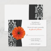 Oranje Gerbera Daisy Damask Wedding Reply Kaart (Voorkant / Achterkant)