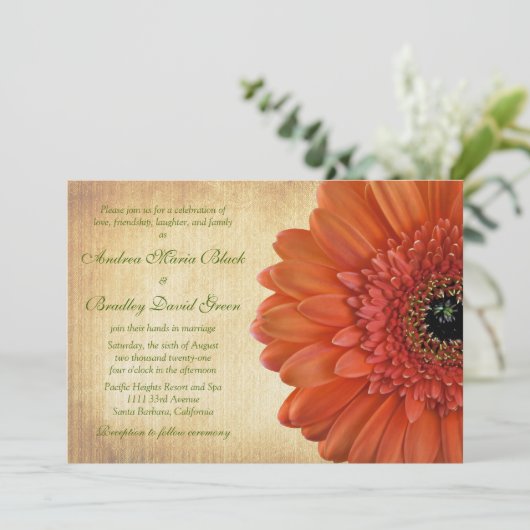Oranje Gerbera Daisy Fall Wedding Uitnodiging (Staand voorkant)