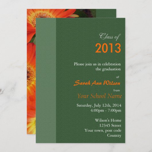 Oranje gerbera daisy floral afstuderen kaart (Voorkant / Achterkant)