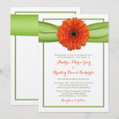 Oranje Gerbera Daisy Green Wedding Invitation Kaart (Voorkant / Achterkant)