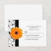 Oranje Gerbera Daisy met Black Scroll Design RSVP Kaartje (Voorkant / Achterkant)