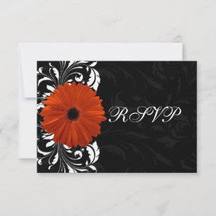 Oranje Gerbera Daisy met zwarte en witte scroller RSVP Kaartje