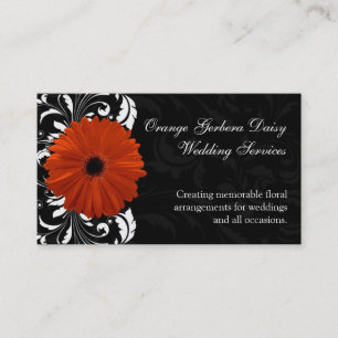 Oranje Gerbera Daisy met zwarte en witte scroller Visitekaartje