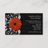 Oranje Gerbera Daisy met zwarte en witte scroller Visitekaartje (Achterkant)