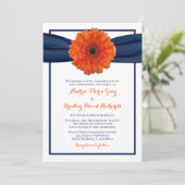 Oranje Gerbera Daisy Navy Wedding Invitation Kaart (Staand voorkant)