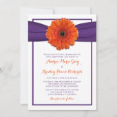 Oranje Gerbera Daisy Paars Wedding Uitnodiging (Voorkant)