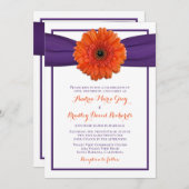 Oranje Gerbera Daisy Paars Wedding Uitnodiging (Voorkant / Achterkant)