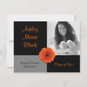 Oranje Gerbera Daisy Photo Afstuderen Invitation Kaart (Voorkant)