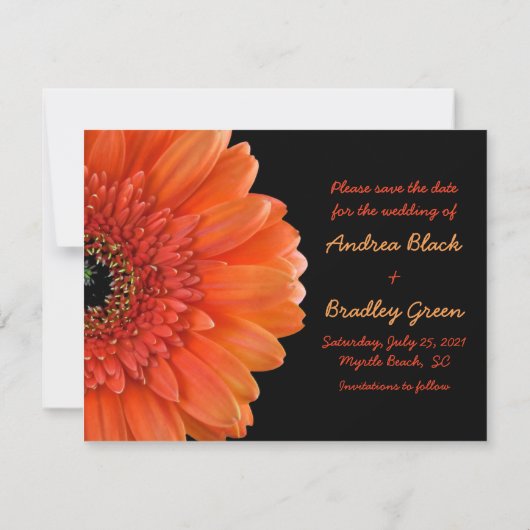 Oranje Gerbera Daisy Photo Wedding Save Date Save The Date (Achterkant)