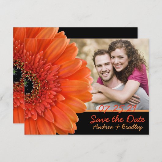Oranje Gerbera Daisy Photo Wedding Save Date Save The Date (Voorkant / Achterkant)