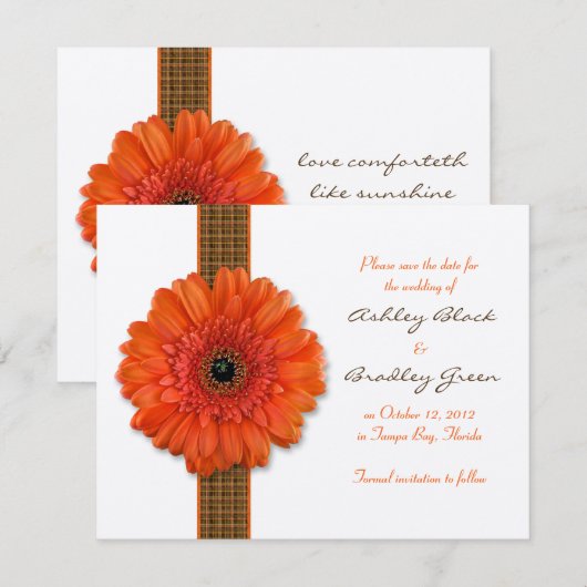 Oranje Gerbera Daisy Save the Date Kaart (Voorkant / Achterkant)