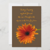 Oranje Gerbera Daisy Wedding Invitation - Bruin Kaart (Voorkant)