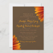 Oranje Gerbera Daisy Wedding Invitation - Bruin Kaart (Achterkant)