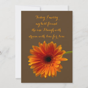 Oranje Gerbera Daisy Wedding Invitation - Bruin Kaart