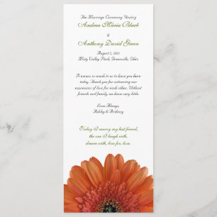 Oranje Gerbera Daisy Wedding Programme Programmakaart