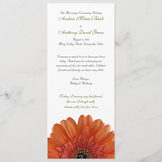 Oranje Gerbera Daisy Wedding Programme Programmakaart (Voorkant)