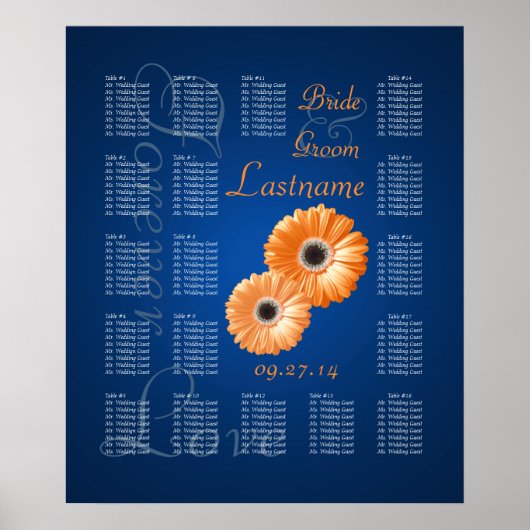 Oranje Gerbera Daisy Wedding Seating Chart Poster (Voorkant)