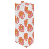 Oranje gerbera daisy wijn cadeautas (Achterkant Gekanteld)